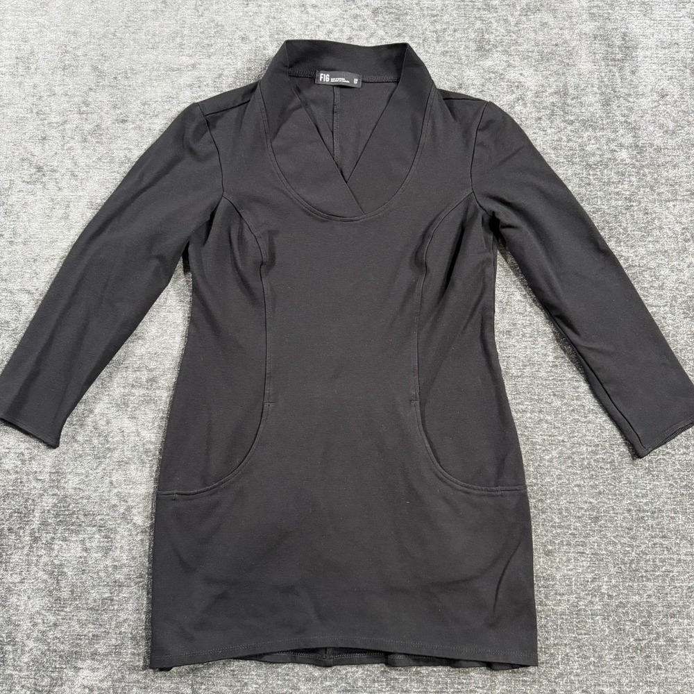 Fig Metro Women's V Neck Sweater Dress Pullover Long Sleeve Black Size XS‎